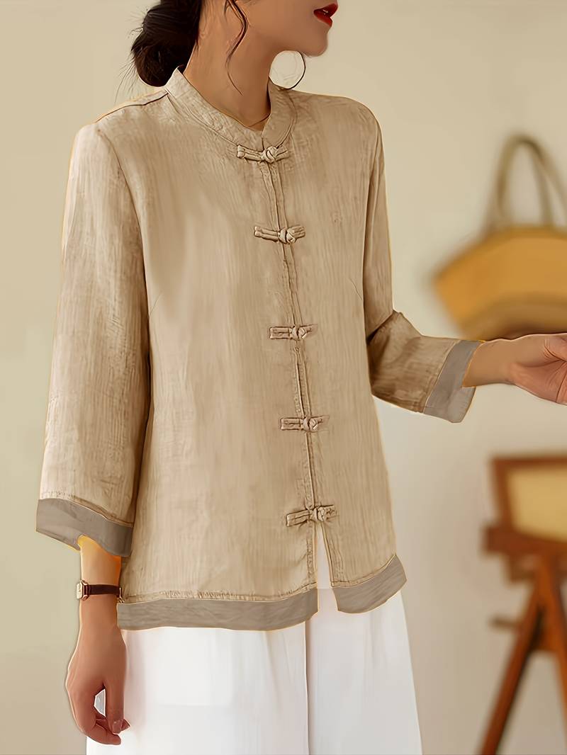 Women's three-quarter-sleeve blouse with a Mandarin collar