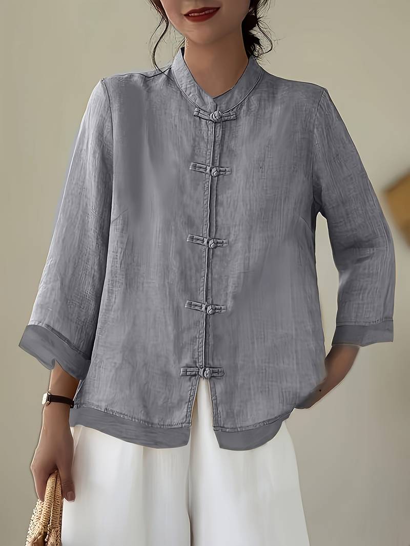 Women's three-quarter-sleeve blouse with a Mandarin collar