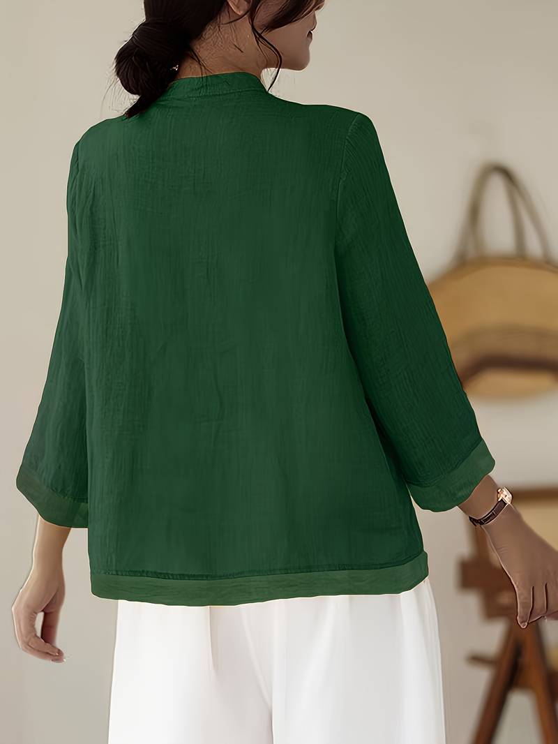 Women's three-quarter-sleeve blouse with a Mandarin collar