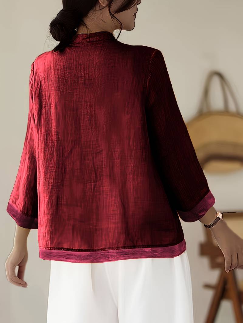 Women's three-quarter-sleeve blouse with a Mandarin collar