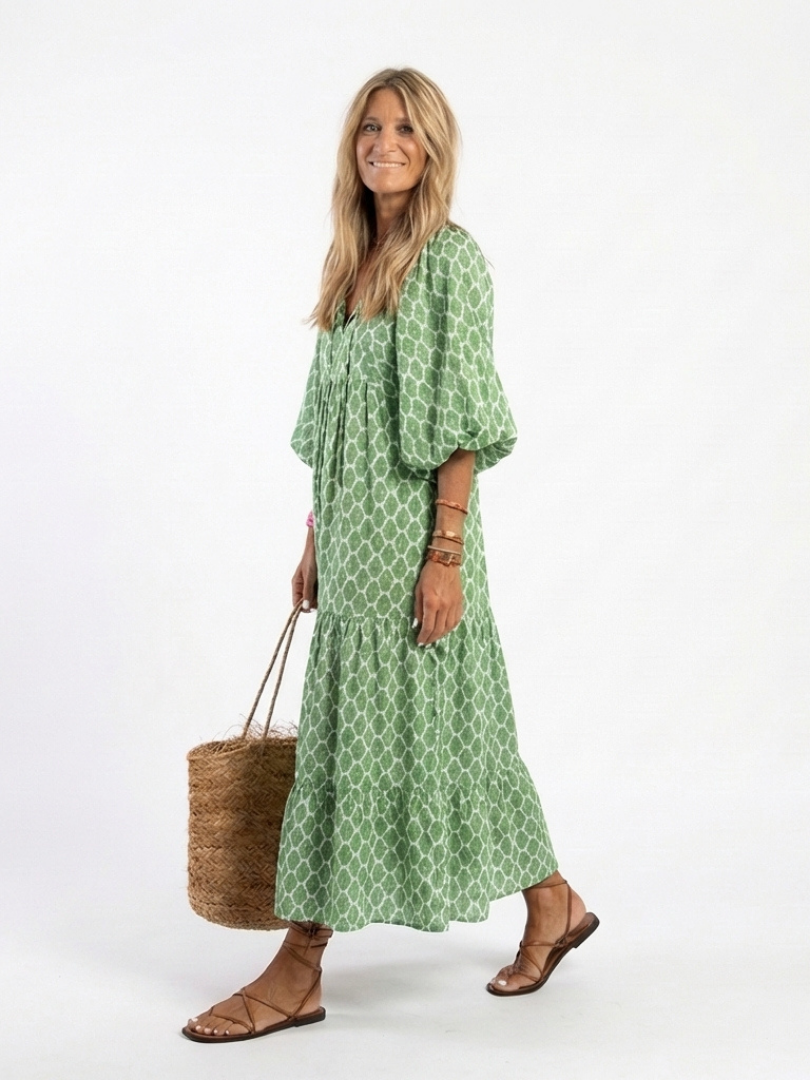 Tiered midi dress with a V-neckline