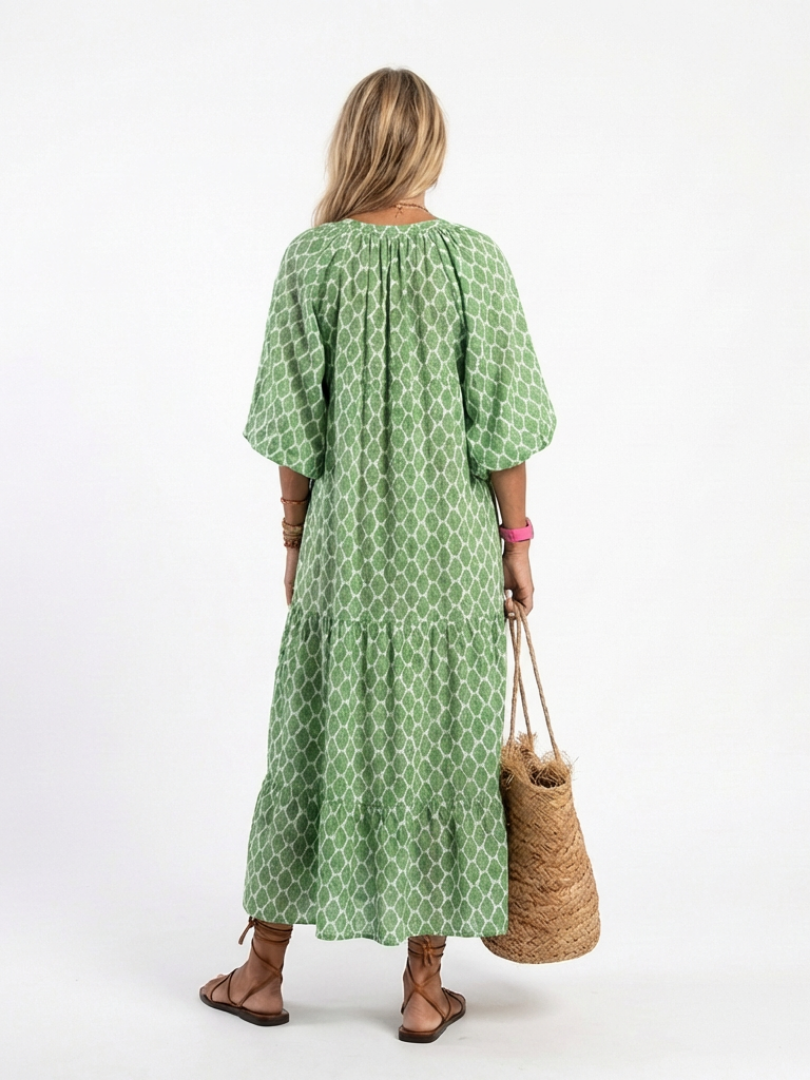 Tiered midi dress with a V-neckline