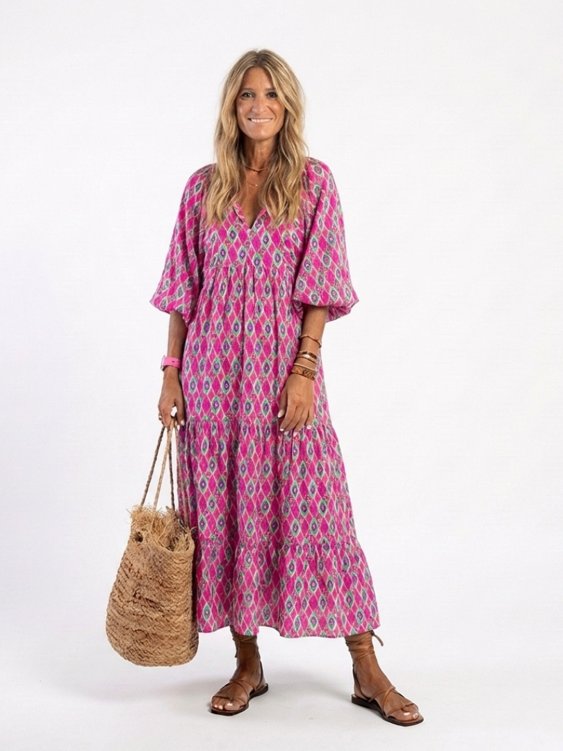 Tiered midi dress with a V-neckline