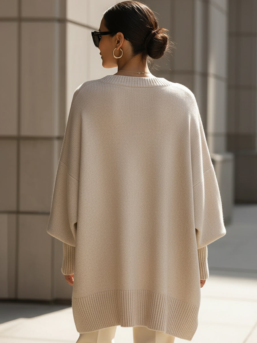 Women's Oversized Poncho Wrap Beige Black Olive Cosy Layering Cape Shawl Relaxed Fit Casual Elegant All Season Knit Style