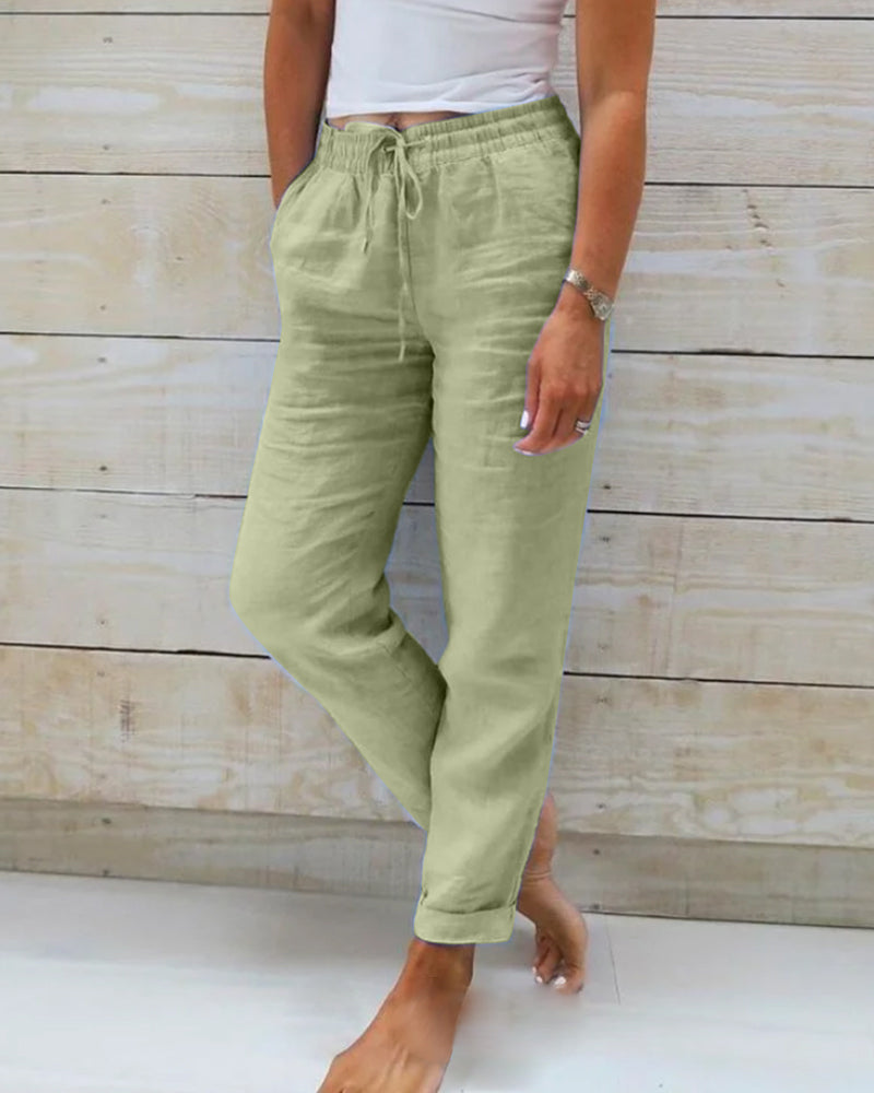Susan women's linen trousers in Green