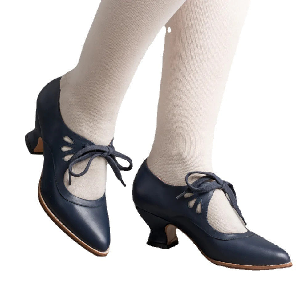 Women's Lace-Up Pumps with Heel Elegant Closed Toe Formal Everyday Shoes