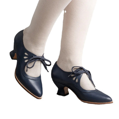 Women's Lace-Up Pumps with Heel Elegant Closed Toe Formal Everyday Shoes