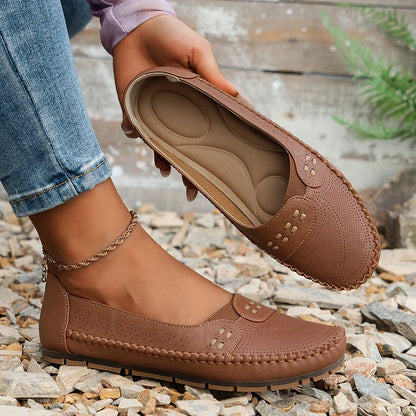 Women's Ballet Flats Soft Leather Slip On Comfort Everyday Shoes Beige