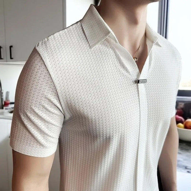 Men's Slim Fit Polo Shirt Short Sleeve V-Neck Smart Casual