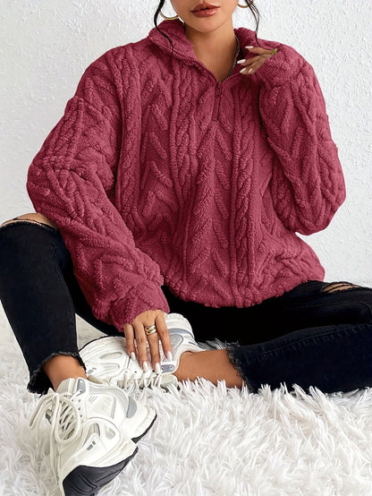 Women's Cable Knit Sweater Fleece Lined Half Zip Pullover Warm Winter Jumper Cosy Ladies Knit Top Casual Cold Weather S-XXL