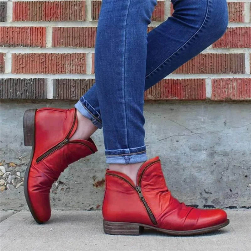 Women's Leather Boots Relaxed Fit Casual Everyday Ankle Boots Brass Buckle