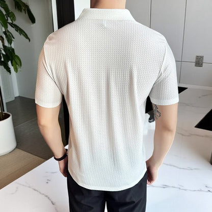 Men's Slim Fit Polo Shirt Short Sleeve V-Neck Smart Casual