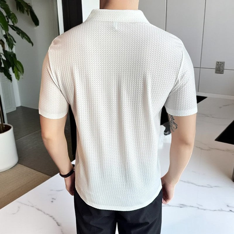 Men's Slim Fit Polo Shirt Short Sleeve V-Neck Smart Casual