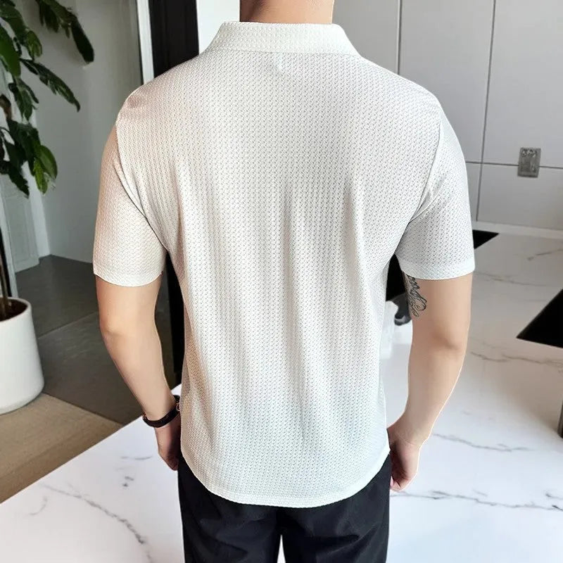 Men's Slim Fit Polo Shirt Short Sleeve V-Neck Smart Casual