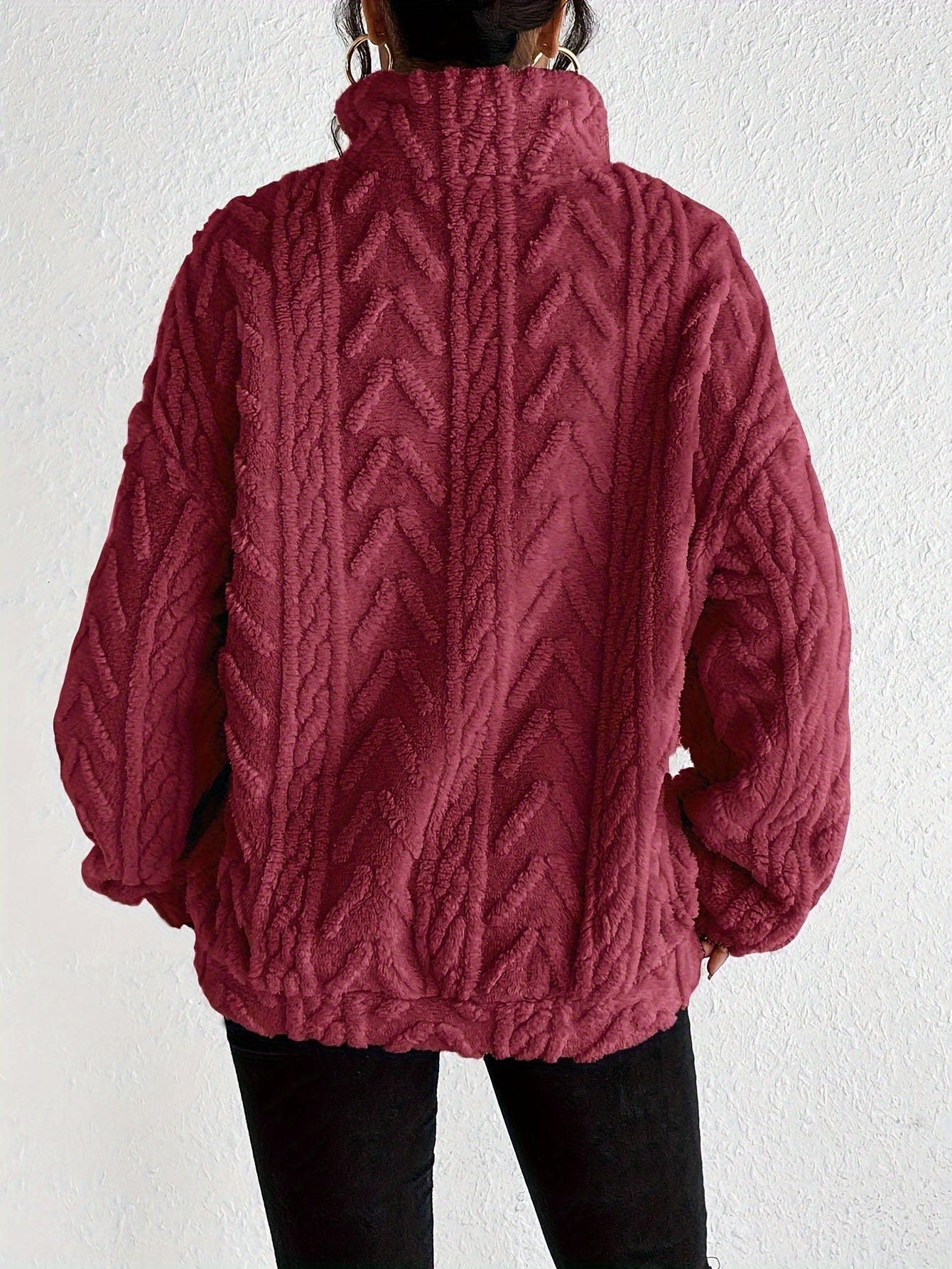 Women's Cable Knit Sweater Fleece Lined Half Zip Pullover Warm Winter Jumper Cosy Ladies Knit Top Casual Cold Weather S-XXL