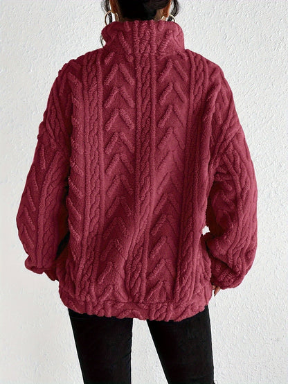 Women's Cable Knit Sweater Fleece Lined Half Zip Pullover Warm Winter Jumper Cosy Ladies Knit Top Casual Cold Weather S-XXL