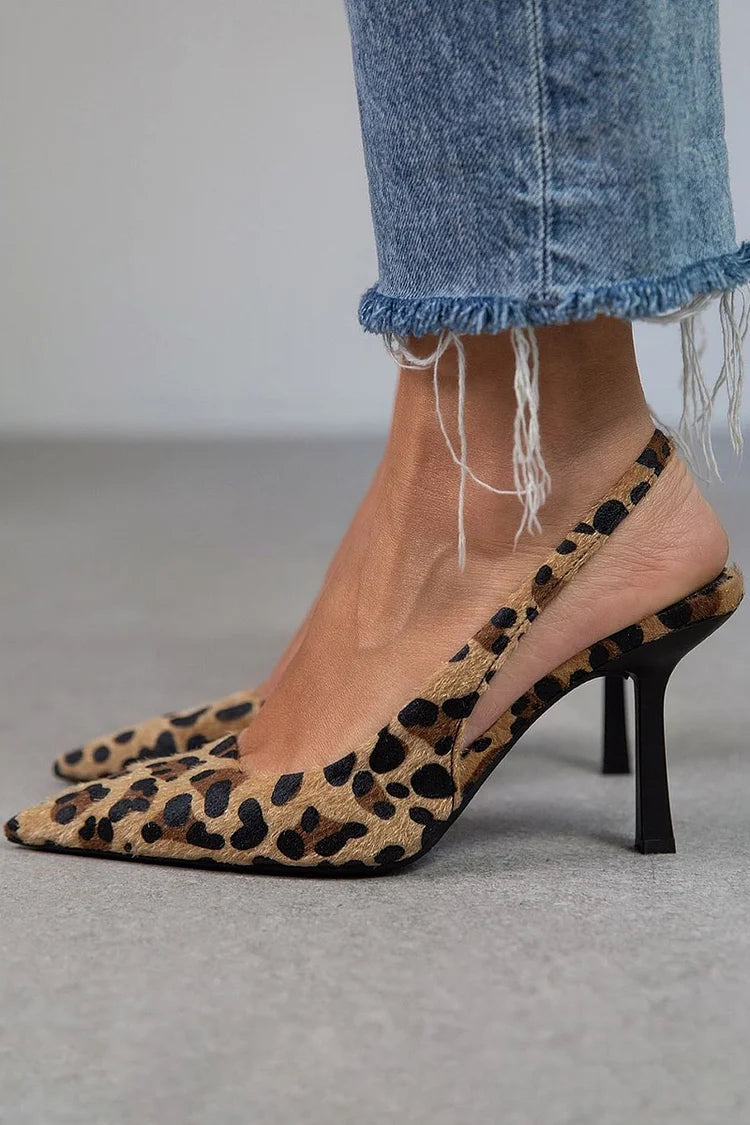 Women's Leopard Print Stiletto Heels Slingback Sandals Elegant Party Shoes