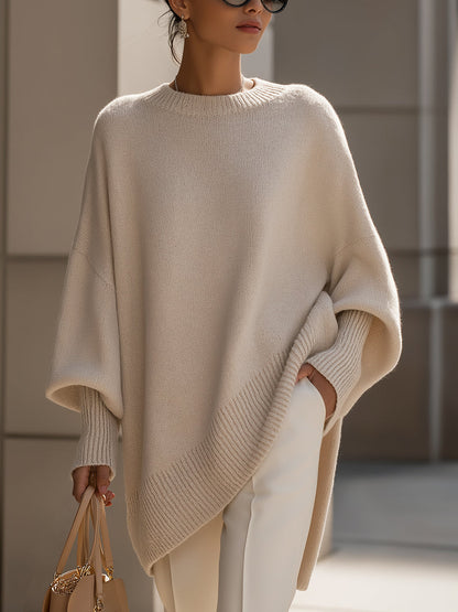Women's Oversized Poncho Wrap Beige Black Olive Cosy Layering Cape Shawl Relaxed Fit Casual Elegant All Season Knit Style