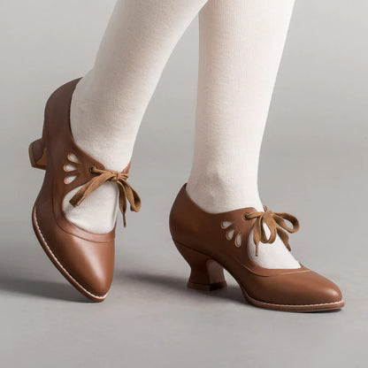 Women's Lace-Up Pumps with Heel Elegant Closed Toe Formal Everyday Shoes