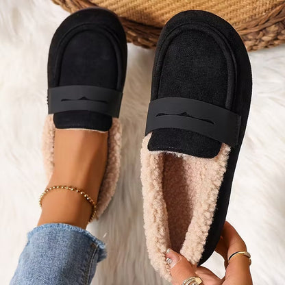 Fleece Loafers Women Cosy Slip On Shoes Warm Indoor Casual Cream