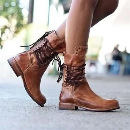 Women's Winter Boots Lace Up Side Zip Casual Everyday Ankle Boots Black
