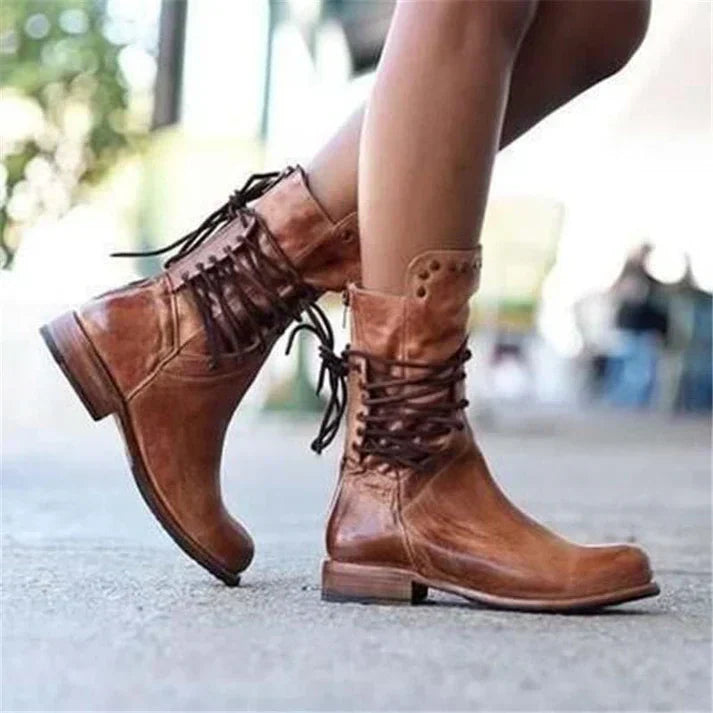 Women's Winter Boots Lace Up Side Zip Casual Everyday Ankle Boots Black