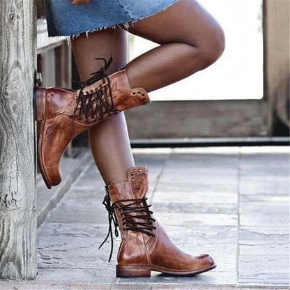 Women's Winter Boots Lace Up Side Zip Casual Everyday Ankle Boots Black