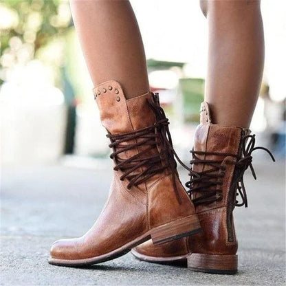 Women's Winter Boots Lace Up Side Zip Casual Everyday Ankle Boots Black