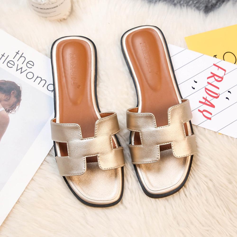 Women's H-Profile Sandals Comfortable Leather Slides Elegant Trendy Footwear