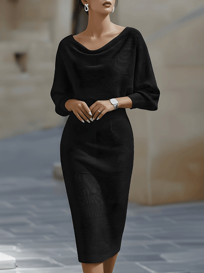 Women's Bodycon Midi Dress Draped Cowl Neck Batwing Sleeves Evening