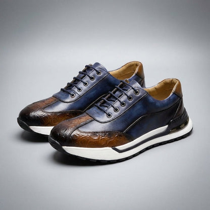 Men's Lace-Up Sneakers Burnished Embossed Panel White Sole Smart Casual