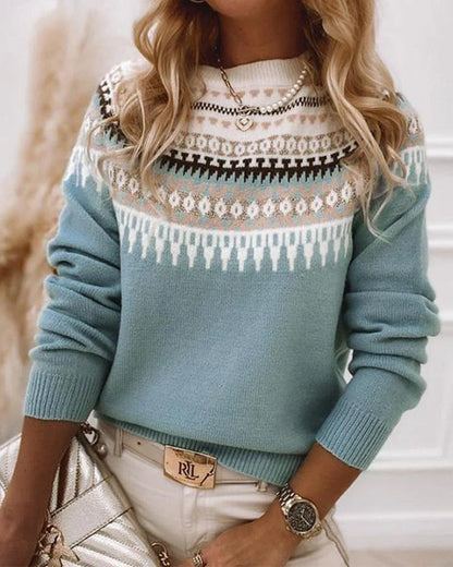 Women's Fair Isle Knit Sweater Patterned Pullover Soft Cosy Warm Layering Top Ladies Casual Winter Jumper All Season Plus Size