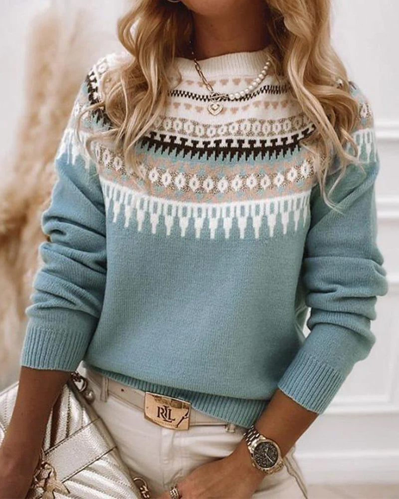 Women's Fair Isle Knit Sweater Patterned Pullover Soft Cosy Warm Layering Top Ladies Casual Winter Jumper All Season Plus Size
