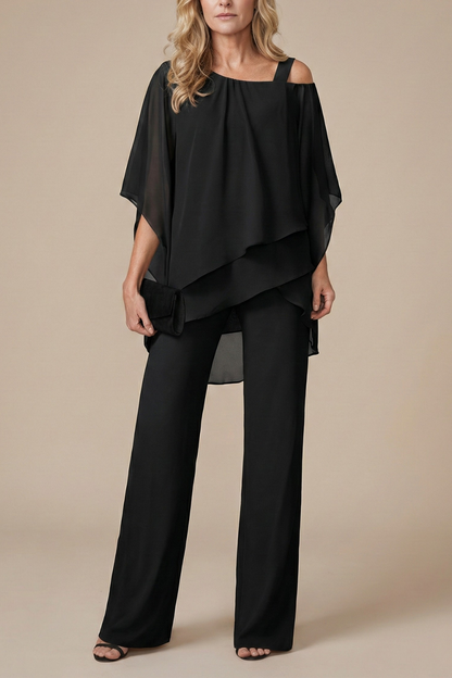 Women's Two-Piece Set Off Shoulder Top Straight-Leg Pants Casual