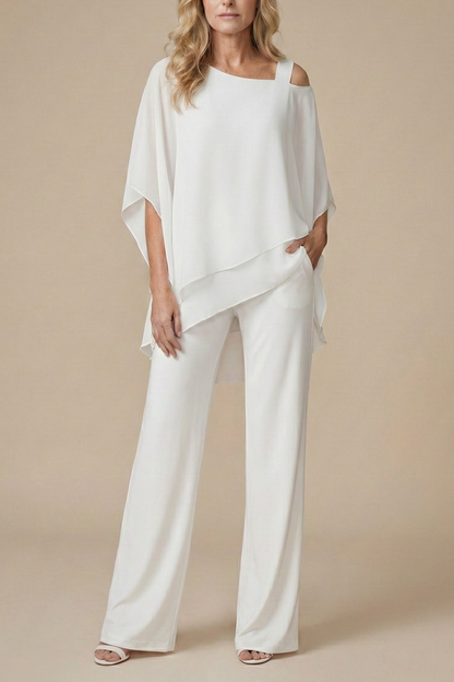 Women's Two-Piece Set Off Shoulder Top Straight-Leg Pants Casual