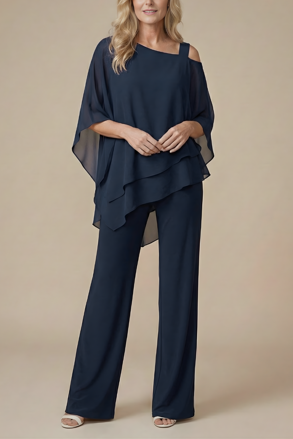 Women's Two-Piece Set Off Shoulder Top Straight-Leg Pants Casual