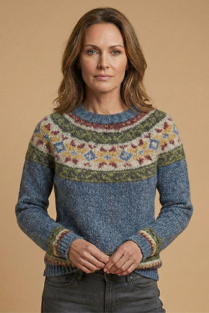 Women's Knit Jumper Round Neck Patterned Chest Casual Everyday Pullover