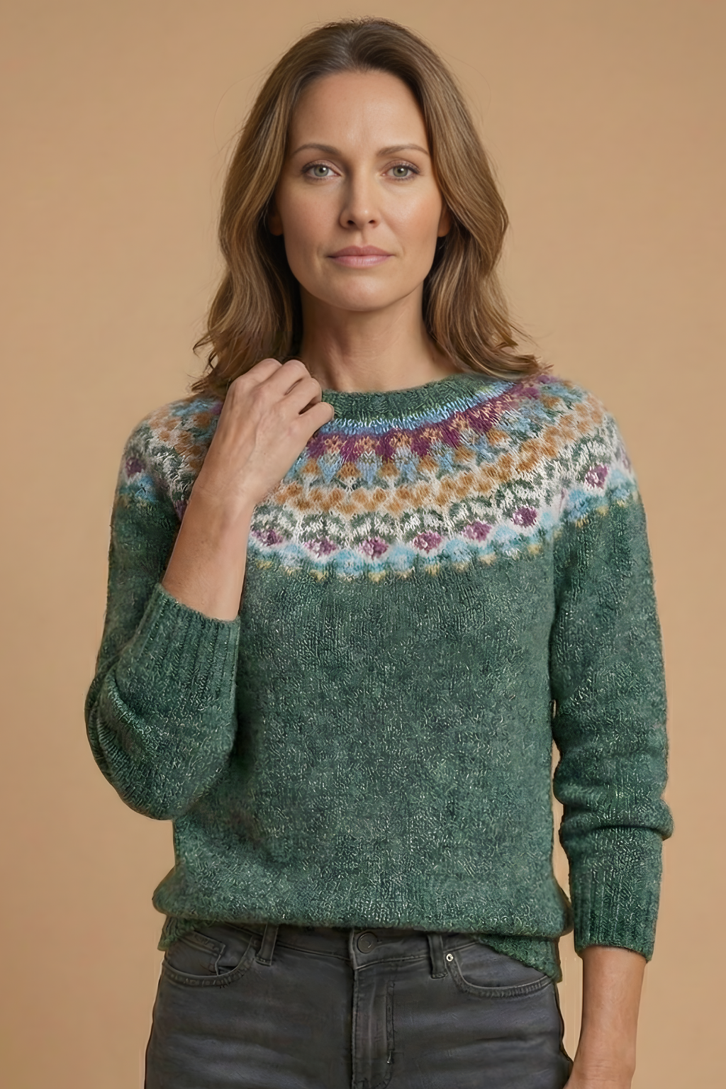 Women's Knit Jumper Round Neck Patterned Chest Casual Everyday Pullover