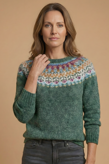 Women's Knit Jumper Round Neck Patterned Chest Casual Everyday Pullover