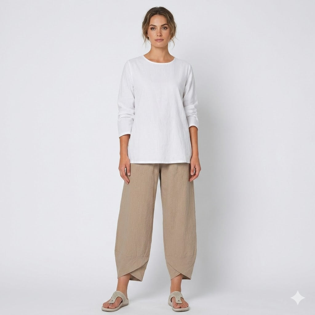 Beatrice Moreau women's linen trousers in Khaki