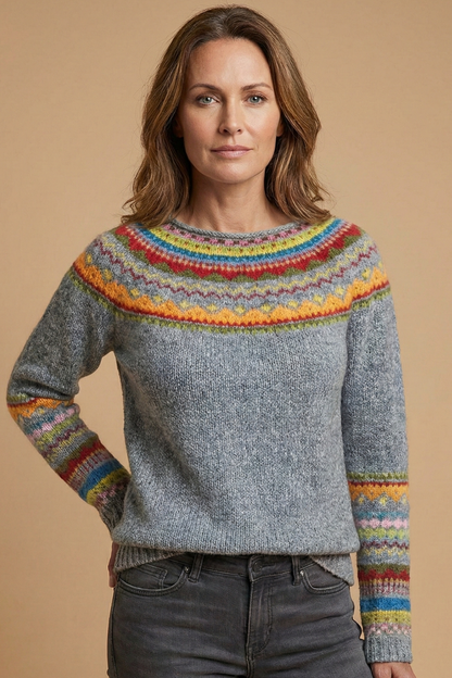Women's Knit Jumper Round Neck Patterned Chest Casual Everyday Pullover