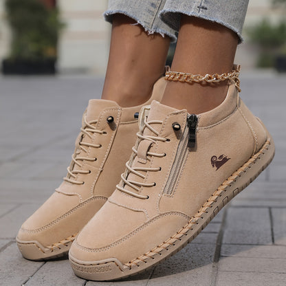 Women's Lace-Up Shoes with Side Zip Comfortable Everyday Casual