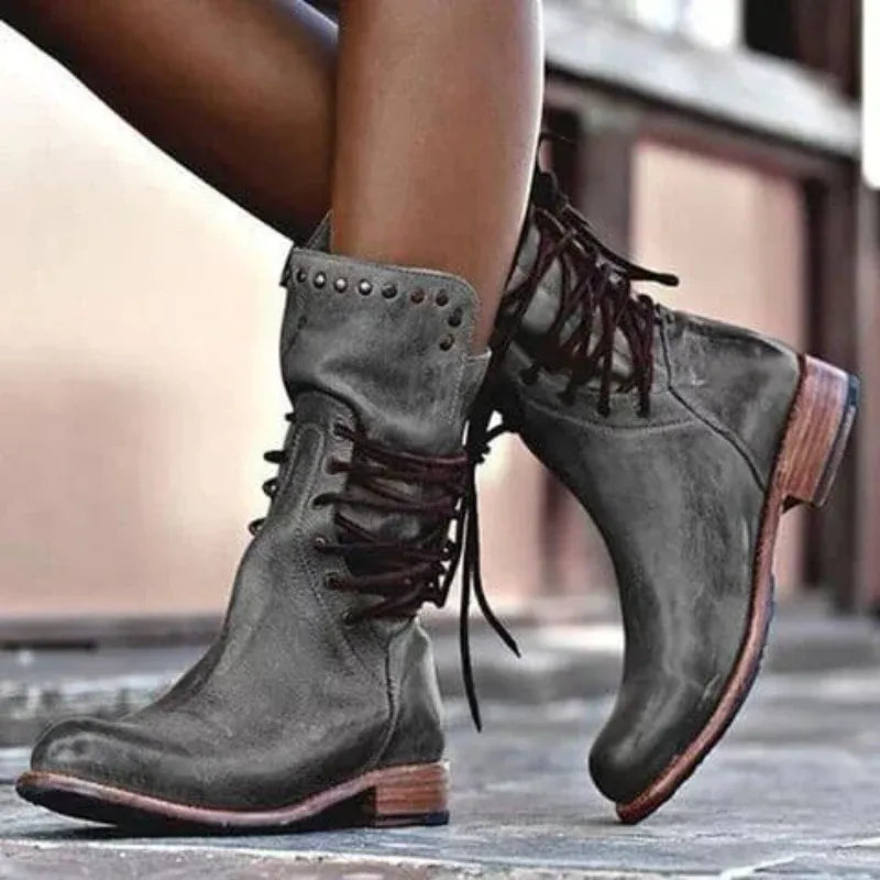 Women's Chic Leather Boots Rugged Style Everyday Casual Ankle Footwear