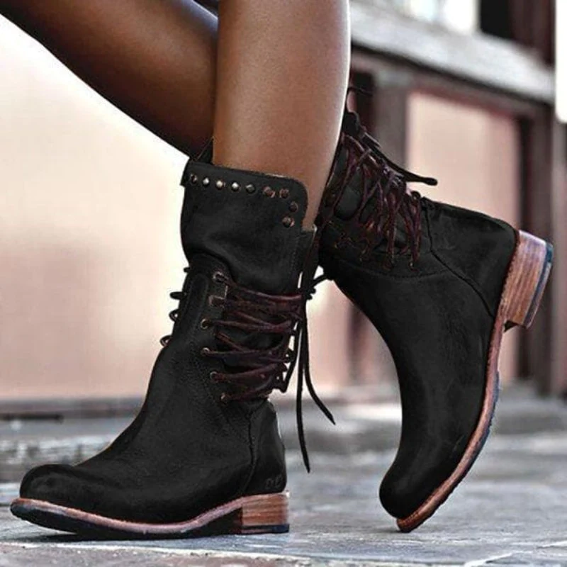 Women's Chic Leather Boots Rugged Style Everyday Casual Ankle Footwear