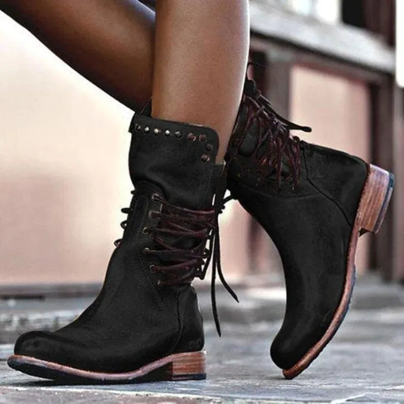 Women's Chic Leather Boots Rugged Style Everyday Casual Ankle Footwear