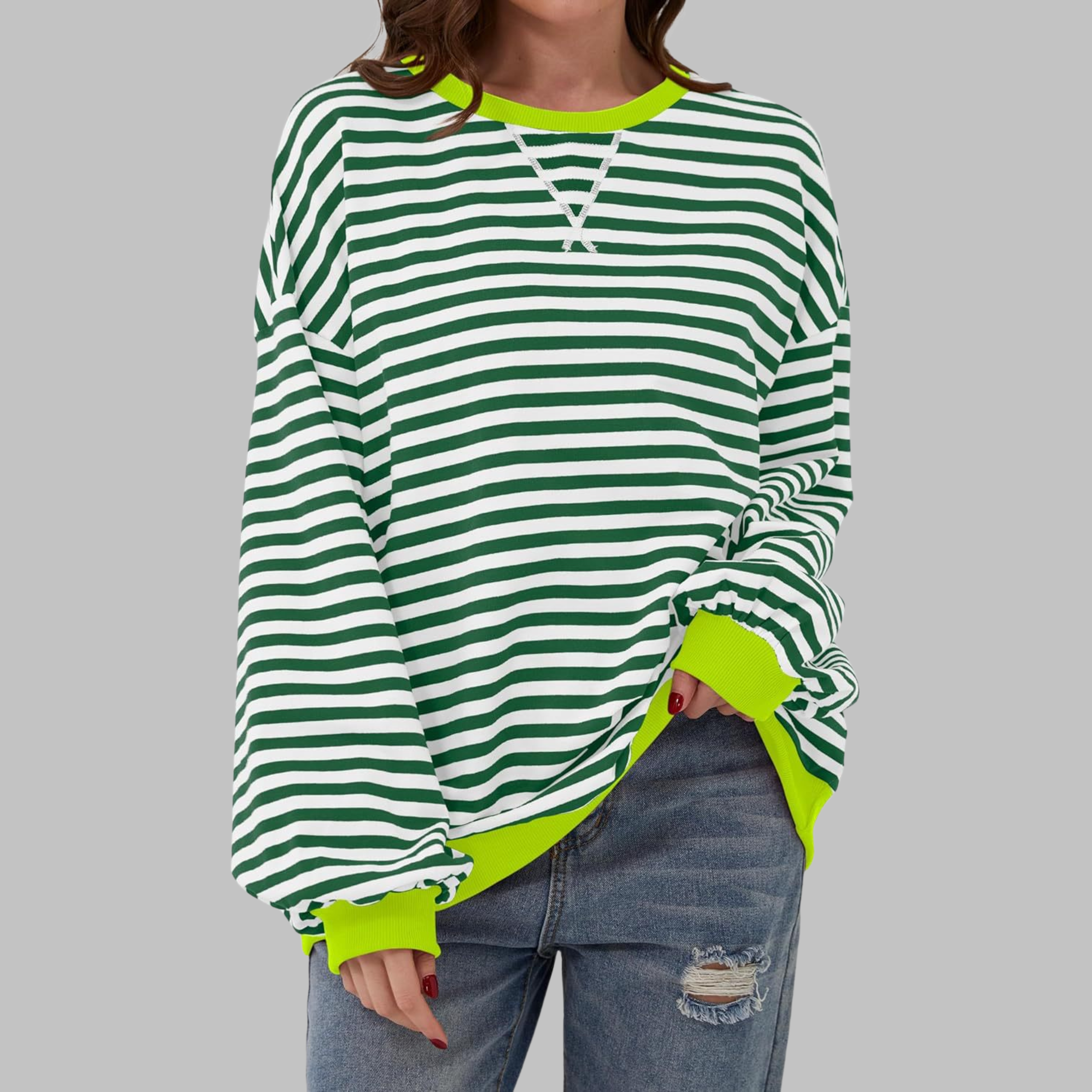 Women's Striped Shirt Long Sleeve Round Neck Casual Top Relaxed Everyday Wear