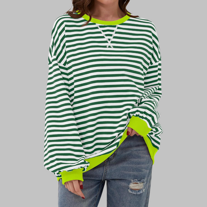 Women's Striped Shirt Long Sleeve Round Neck Casual Top Relaxed Everyday Wear