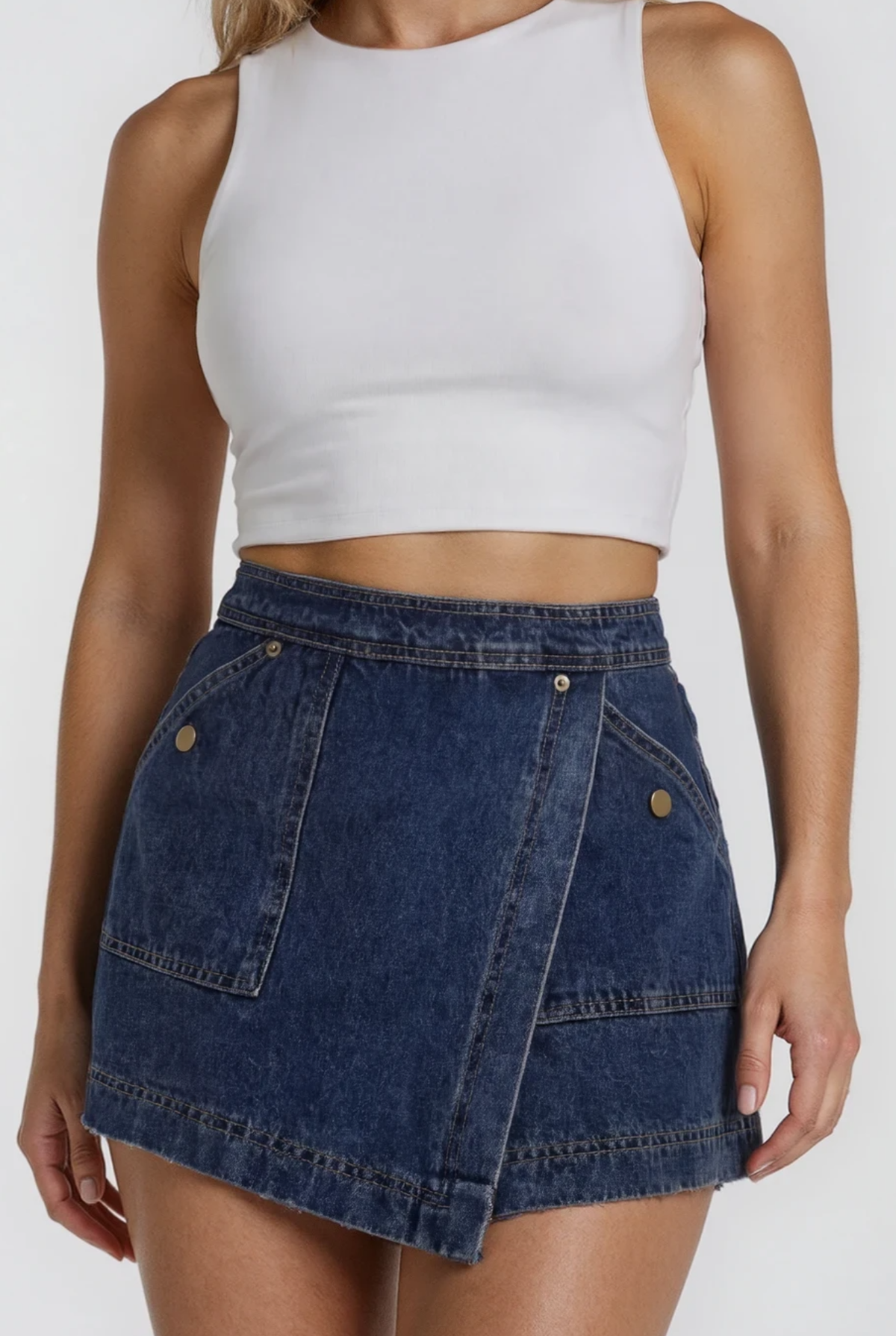 Holly women's denim mini skort in Blue