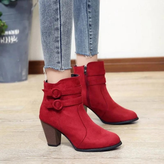 Women's High-Heel Ankle Boots Buckle Zip Closure Black Elegant Dress