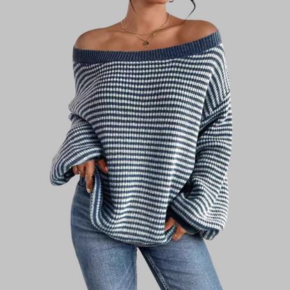 Women's Striped Drop Shoulder Sweater Long Sleeve Relaxed Fit Casual Knit Top Ladies Pullover Stripe Everyday Autumn Winter Cosy